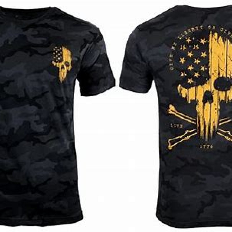 Howitzer Style Men's T-Shirt LIBERTY OR DEATH Black Camo Military Grunt