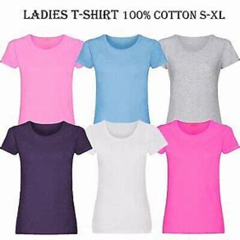 Ladies Plain T-Shirts Cotton Women Crew Neck Coloured Fitted Tee Shirt Printable