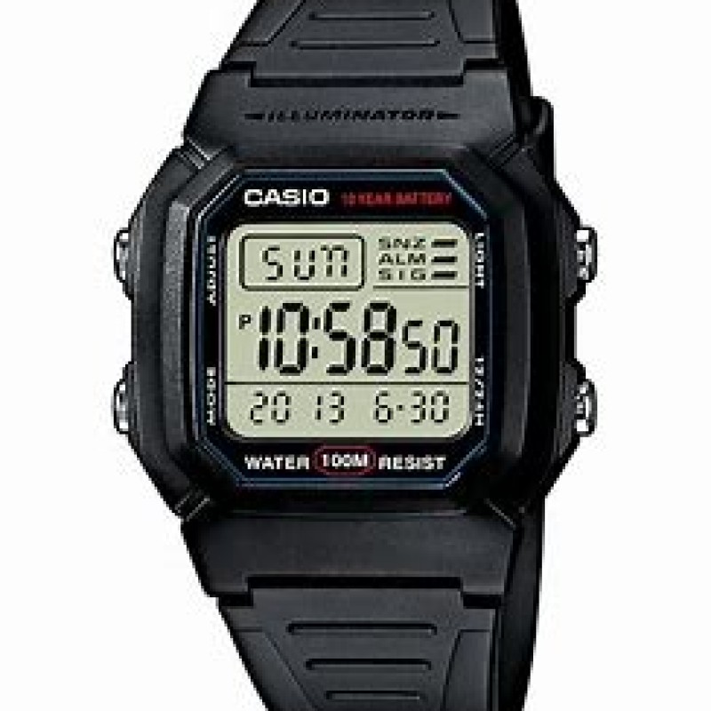 Vintage CASIO W-800H-1A Silicone Black Men Women Unisex Chrono Watch 100mt -