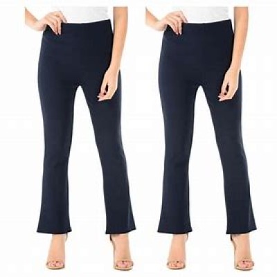 2 PACK LADIES BOOTLEG TROUSERS WOMENS BOOTCUT STRETCH FINELY RIBBED WORK BOTTOMS