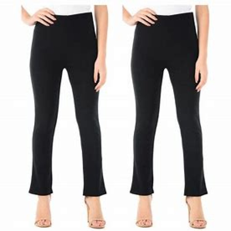 2 PACK LADIES BOOTLEG TROUSERS WOMENS BOOTCUT STRETCH FINELY RIBBED WORK BOTTOMS